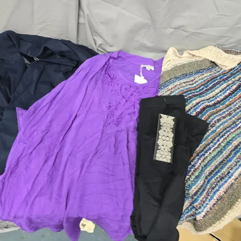 APPROXIMATELY 20 ASSORTED CLOTHING ITEMS TO INCLUDE PONCHO, TOPS, BOTTOMS, ETC