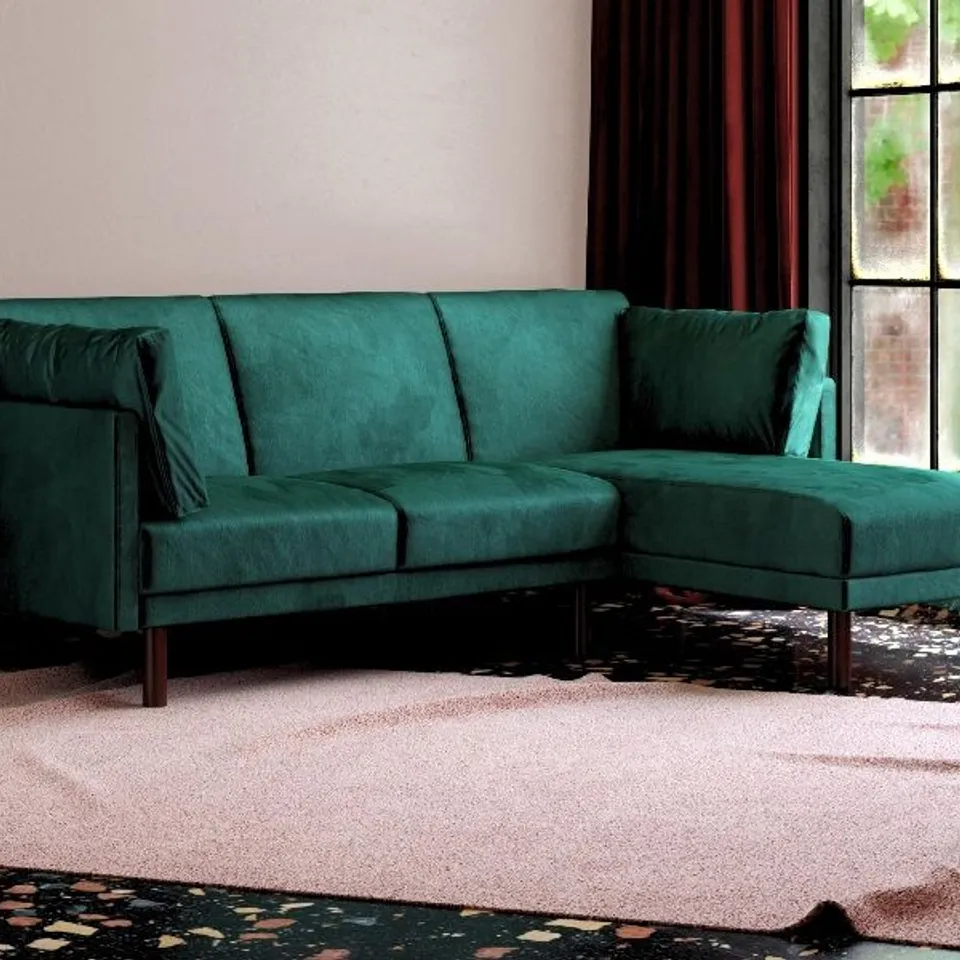 BOXED DOREL GREEN VELVET CHAISE SOFA(2 BOXES)