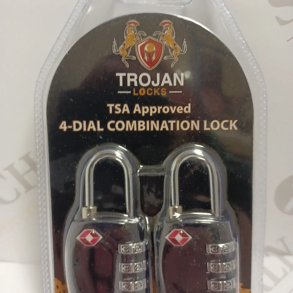 BOX OF APPROX 40 TROJAN TSA APPROVED 4-DIAL COMBINATION LOCK