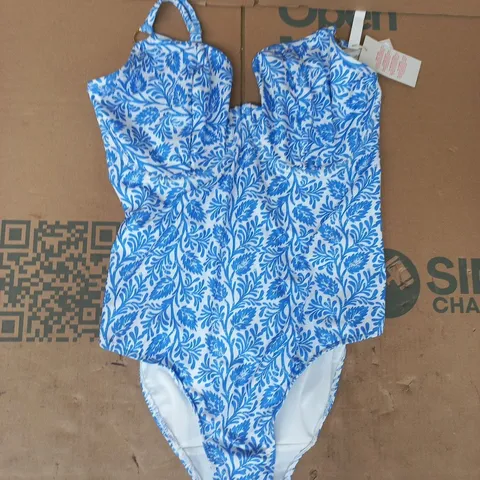 BRAVISSIMO PLUNGE SWIMSUIT IN BLUE/WHITE SIZE UK 34H