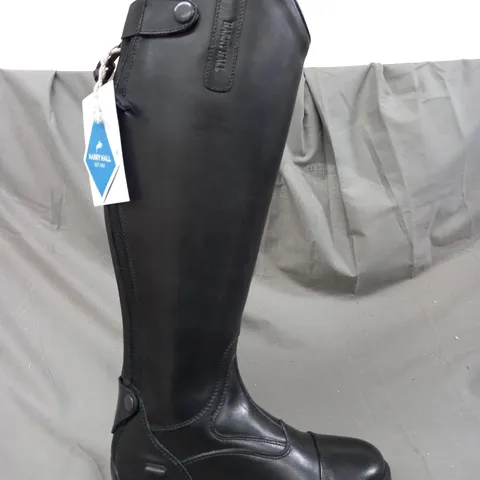 BOXED PAIR OF HARRY HALL BURLINGTON LONG RIDING BOOTS IN BLACK UK SIZE 5