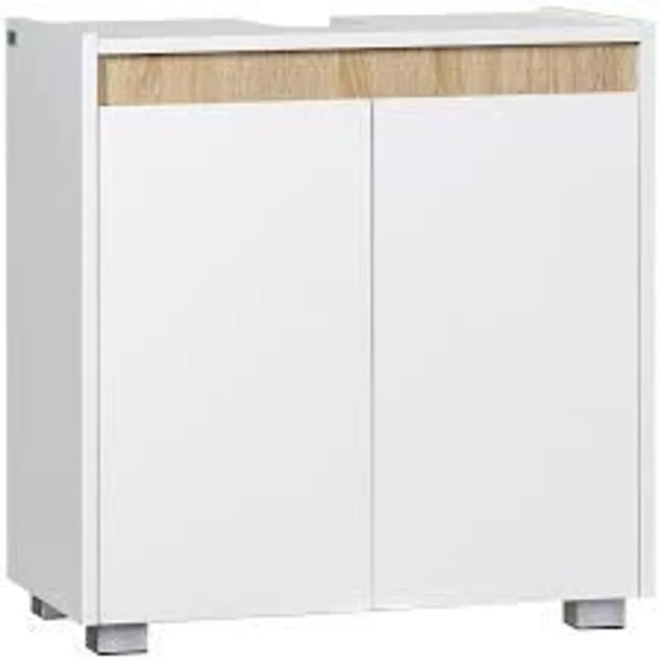 BOXED KLEANKIN MODERN BATHROOM SINK CABINET, FLOOR STANDING UNDER SINK CABINET, FREESTANDING STORAGE CUPBOARD WITH DOUBLE DOORS, WHITE