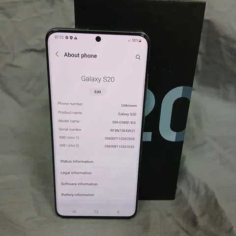 SAMSUNG GALAXY S20 SMARTPHONE – SM-G980F/DS – BOXED WITH USB-C CABLE