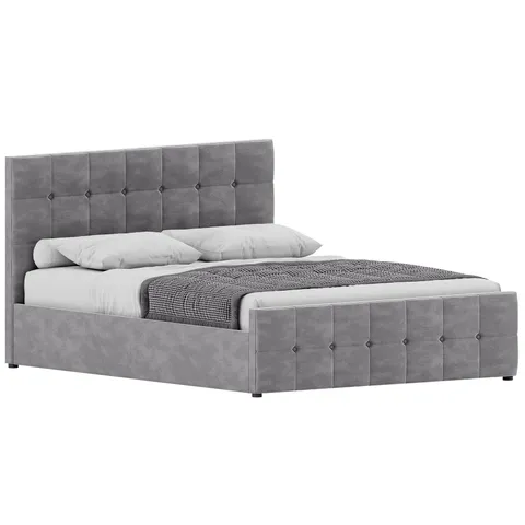 BOXED LASSIC VALENTINA OTTOMAN BED//KING - LIGHT GREY VELVET (2 BOXES)