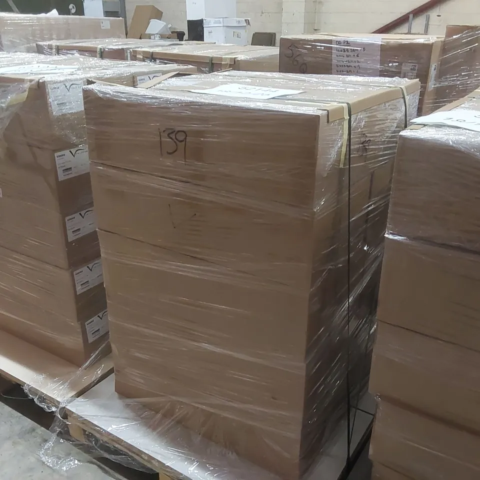 PALLET CONTAINING A LARGE QUANTITY OF ASSORTED BATHROOM FURNITURE PARTS INCLUDING: VELDEAU VANITY CARCASSES ECT