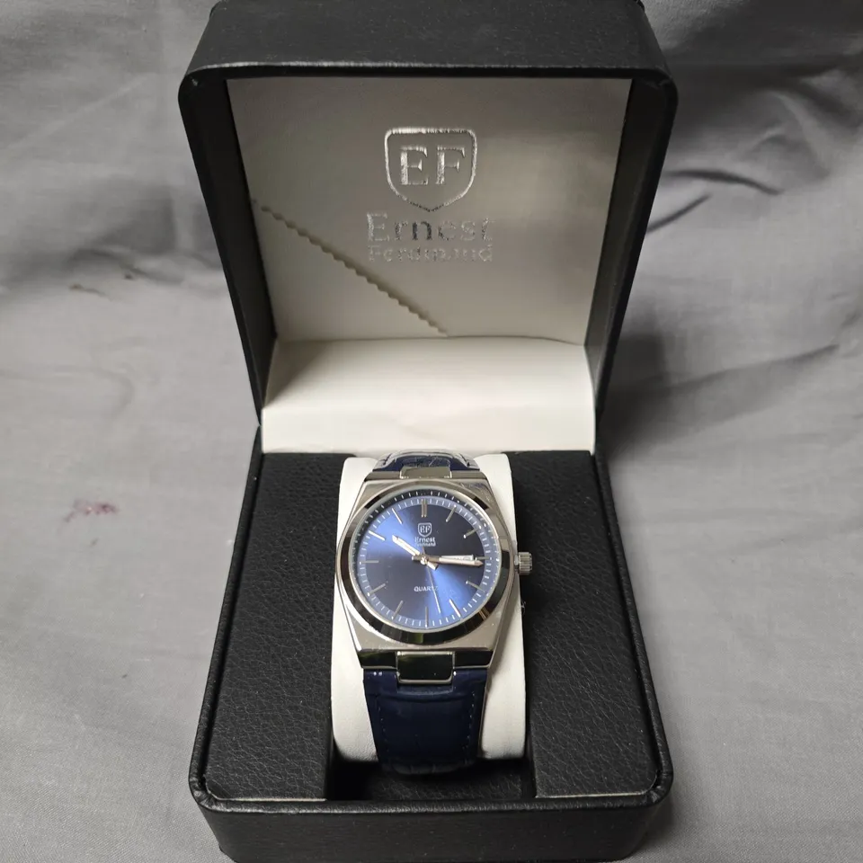 MENS ERNEST FERDINAND WATCH – DAY DATE CALENDAR DIAL – LEATHER STRAP