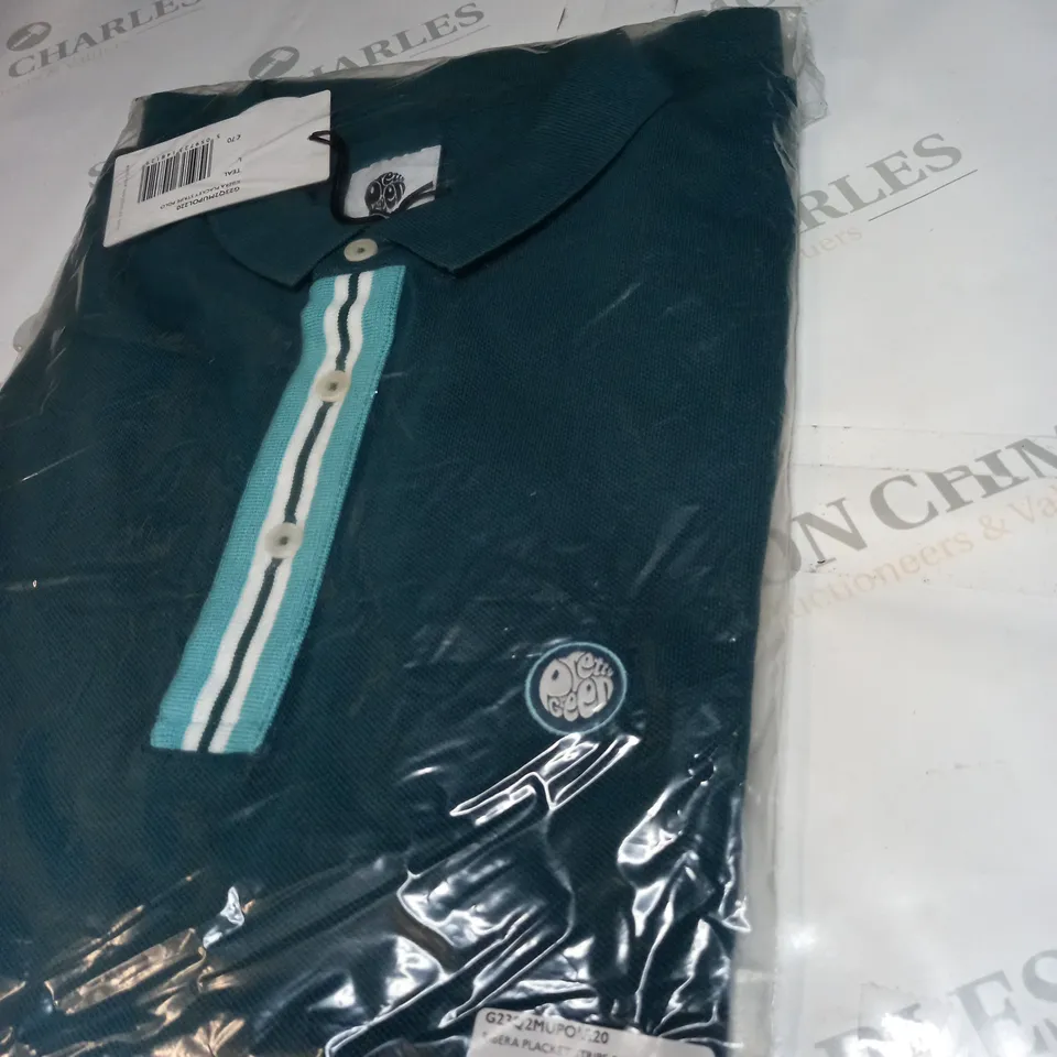 BAGGED PRETTY GREEN RIBERA PLACKET STRIPE POLO SHIRT SIZE L