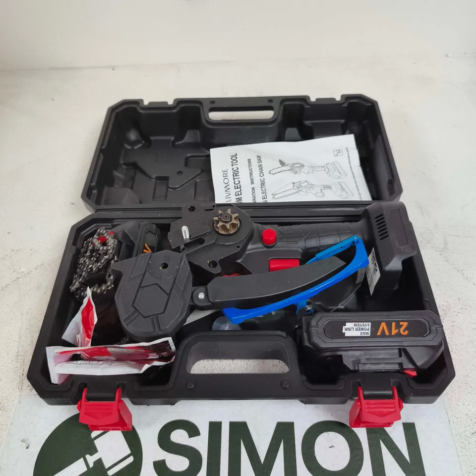 LIVMORE LITHIUM ELECTRIC MINI CHAIN SAW KIT WITH CASE