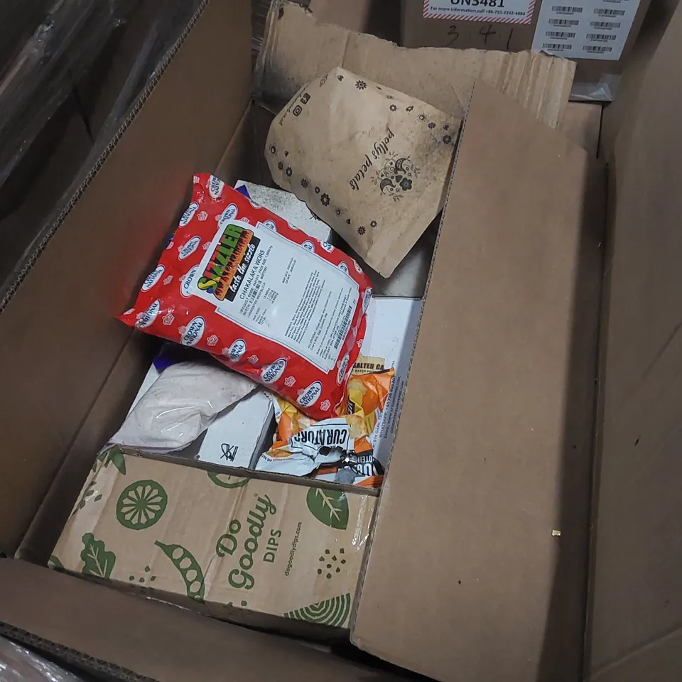 PALLET CONTAINING A LARGE ASSORTMENT OF FOOD ITEMS, LOCK BOX ECT