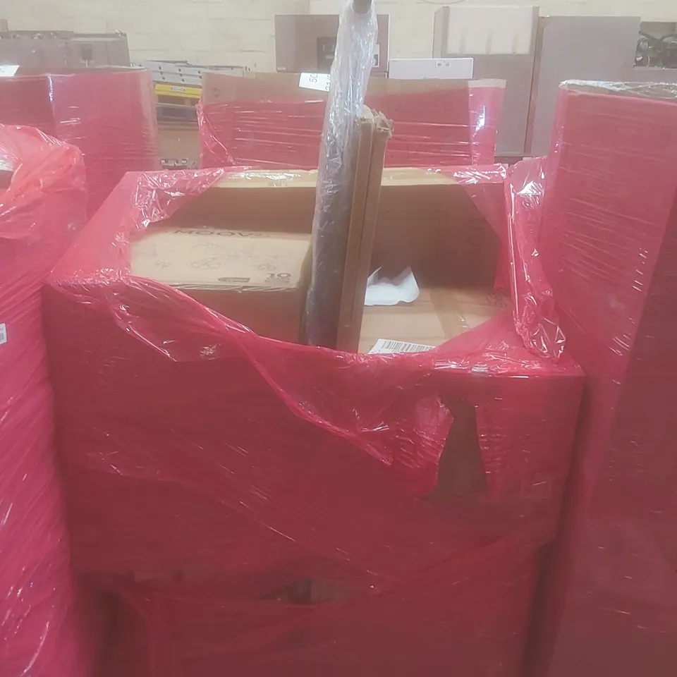 PALLET OF ASSORTED HOUSEHOLD GOODS AND PRODUCTS TO INCLUDE; IRONING BOARD, KINDERKRAFT STROLLER, BOXED FURNITURE ETC