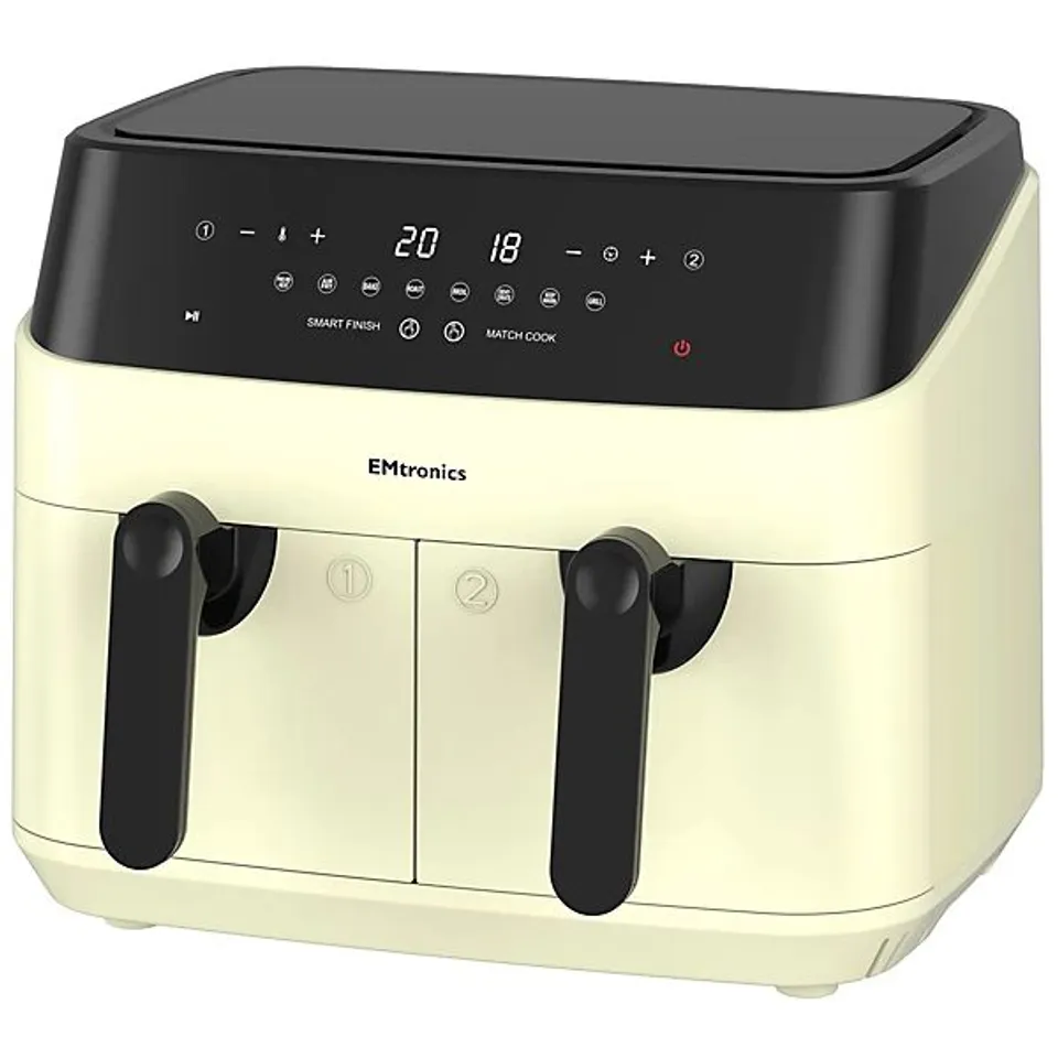 BOXED EMTRONICS DOUBLE BASKET AIR FRYER LARGE DIGITAL 9 LITRE DUAL WITH TIMER - CREAM