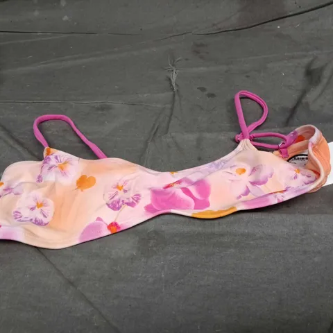 BERSHKA FLORAL BIKINI TOP – PINK/PEACH, UK 12-14 (EU M) 