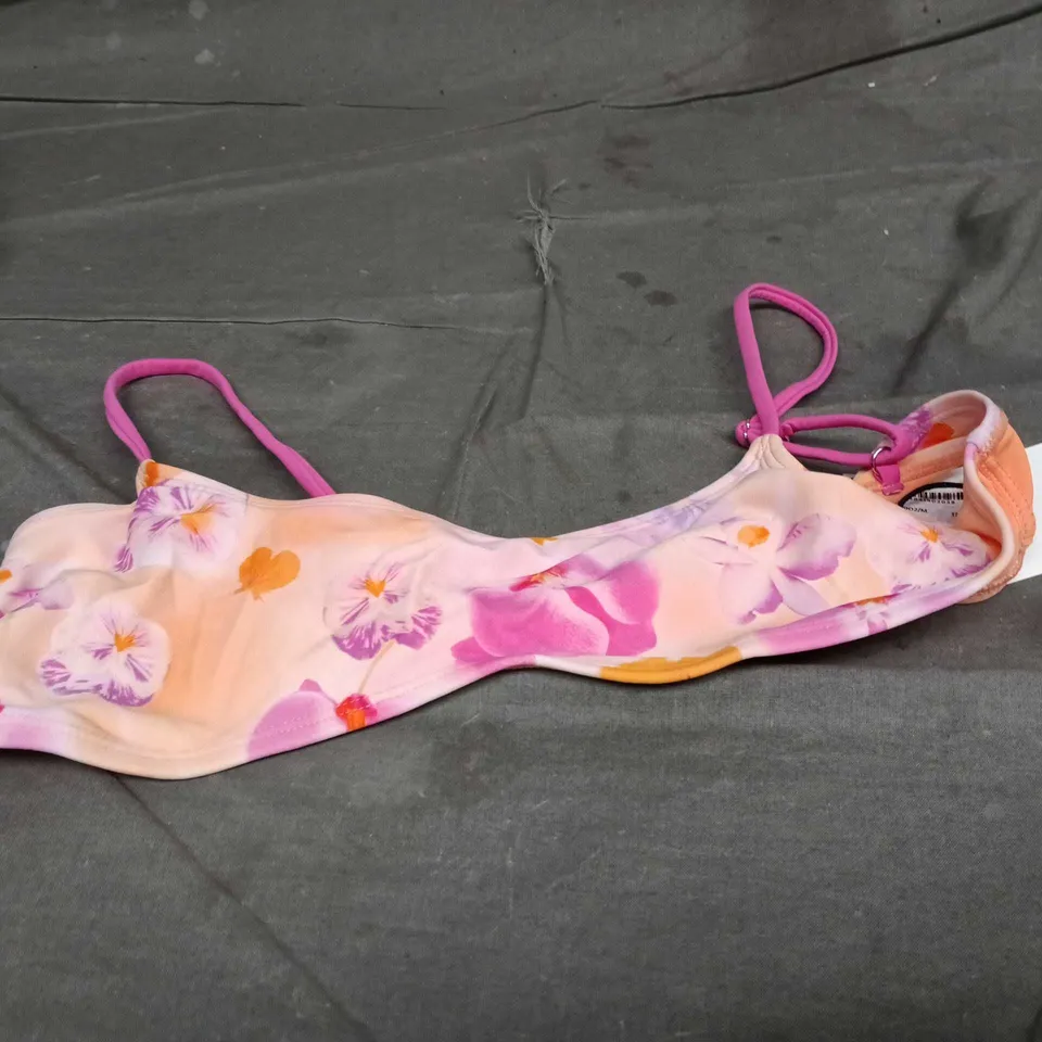 BERSHKA FLORAL BIKINI TOP – PINK/PEACH, UK 12-14 (EU M) 
