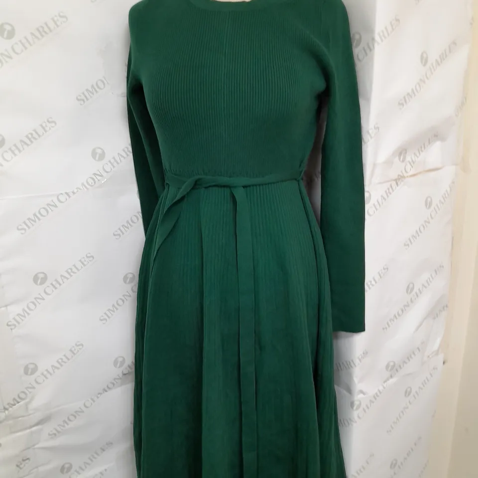 BODEN RIBBED TIE WAIST MIDIDRESS IN DARK GREEN SIZE 12