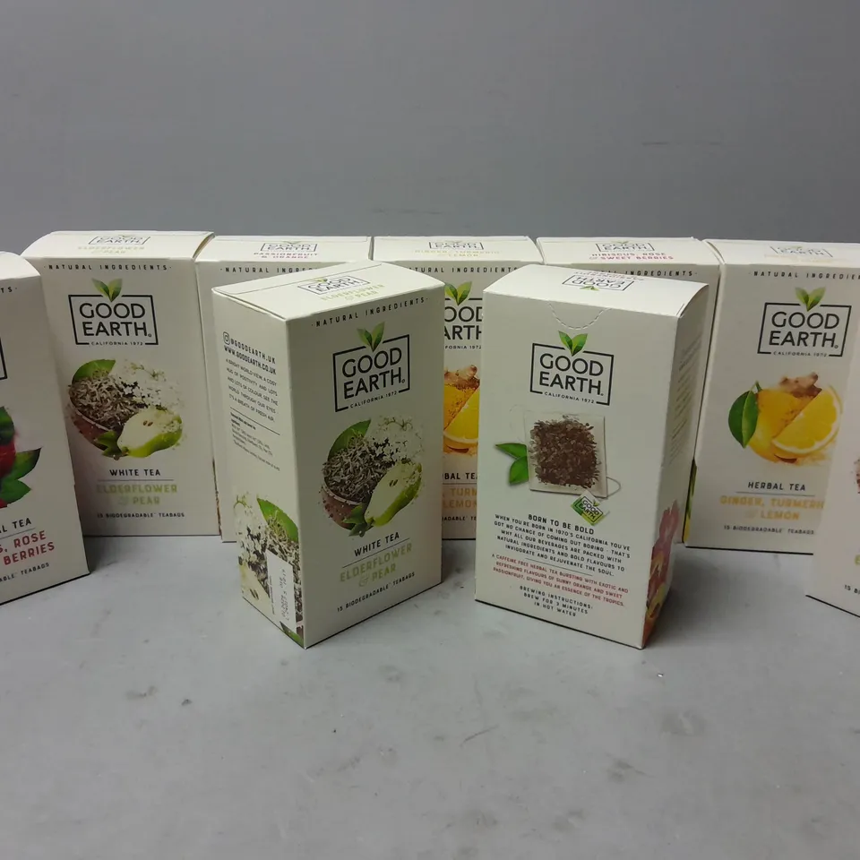 9 BOXED GOOD EARTH STES OF TEABAGS IN VARIOUS FLAVOURS