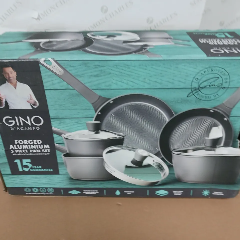 BOXED GINO D'ACAMPO FORGED ALUMINIUM 5 PIECE PAN SET 