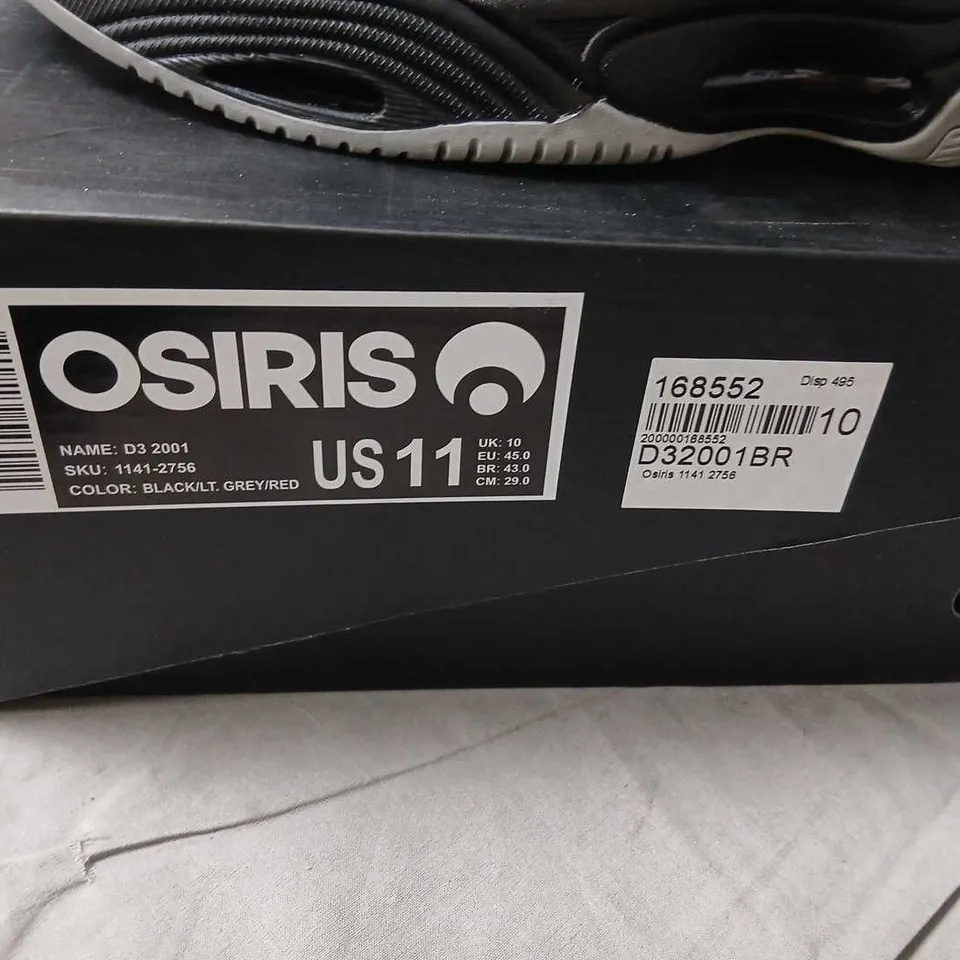 OSIRIS D3 2001 SNEAKERS – BLACK, GREY & RED, US 11 (UK 10)