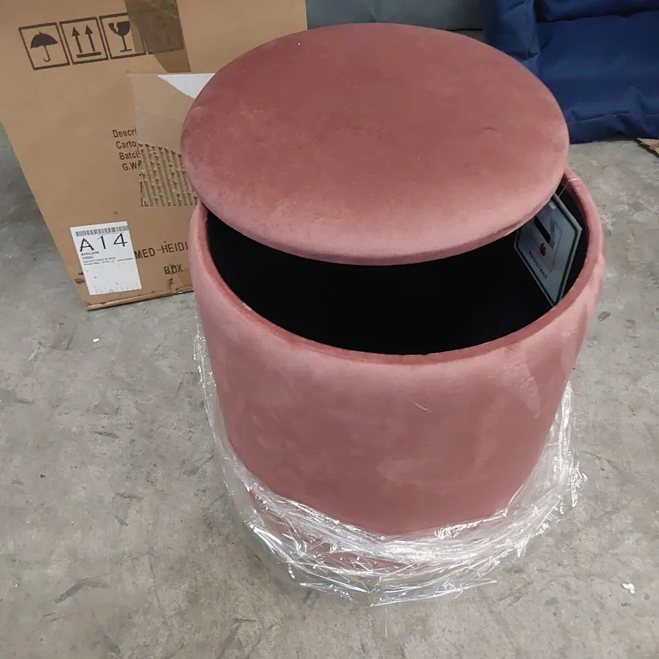 BOXED DESIGNER HEIDI PINK FABRIC STORAGE STOOL (1BOX)