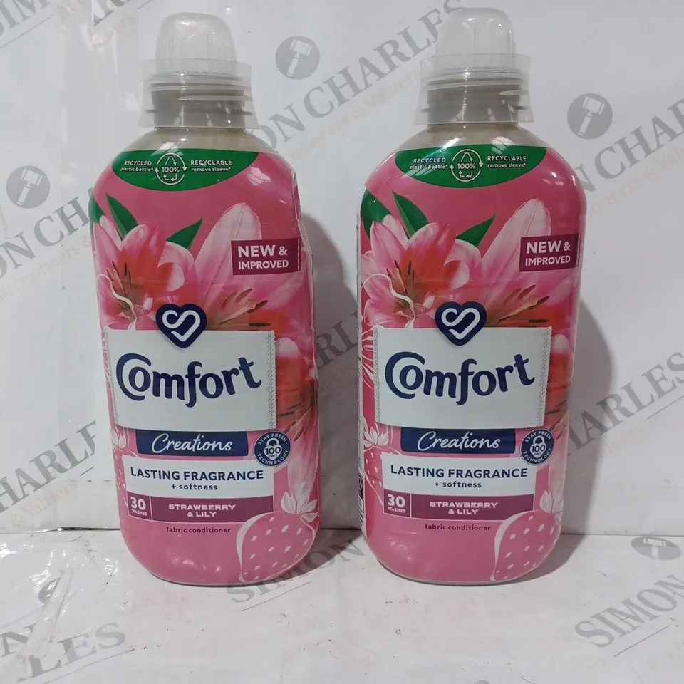 SET OF 2 COMFORT CREATIONS 900ML FABRIC CONDITIONER BOTTLES - STRAWBERRY & LILY
