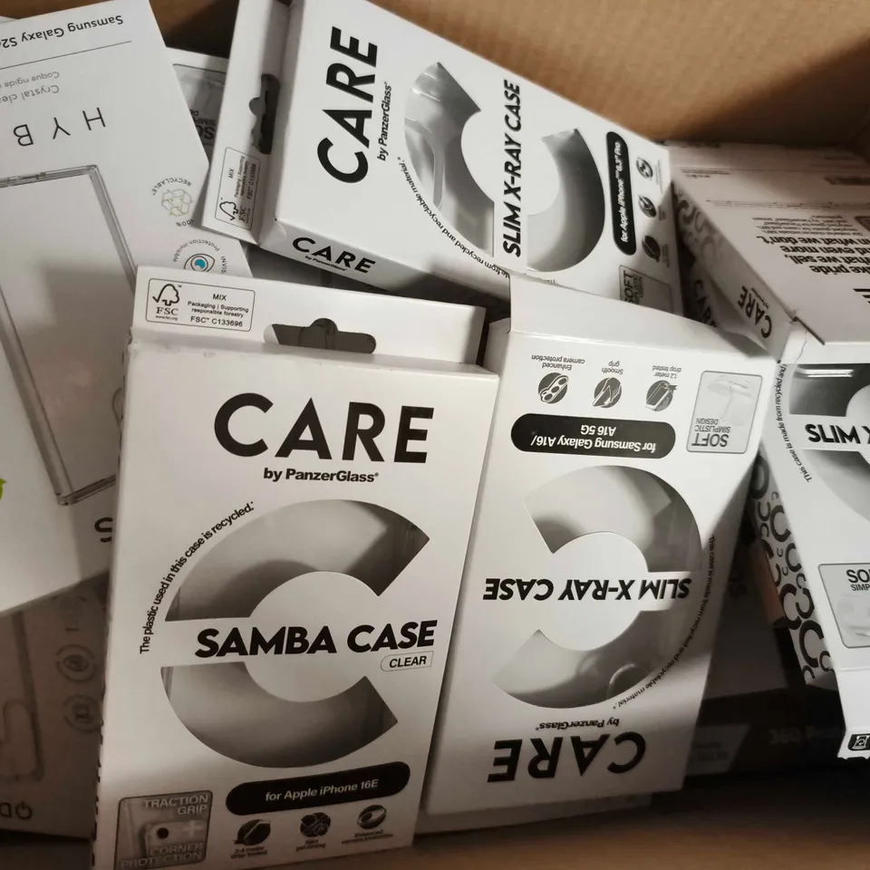 BOX OF APPROXIMATELY 50 ASSORTED PROTECTIVE PHONE CASES FOR VARIOUS MAKES AND MODELS