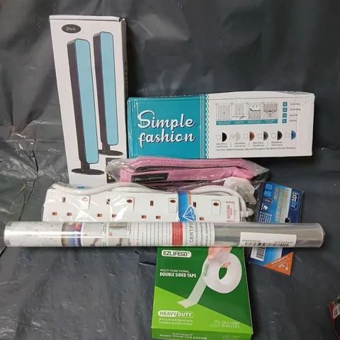 APPROXIMATELY 20 ASSORTED HOUSEHOLD ITEMS TO INCLUDE DOUBLE SIDED TAPE, RGB LIGHTS, EXTENSION LEAD, ETC