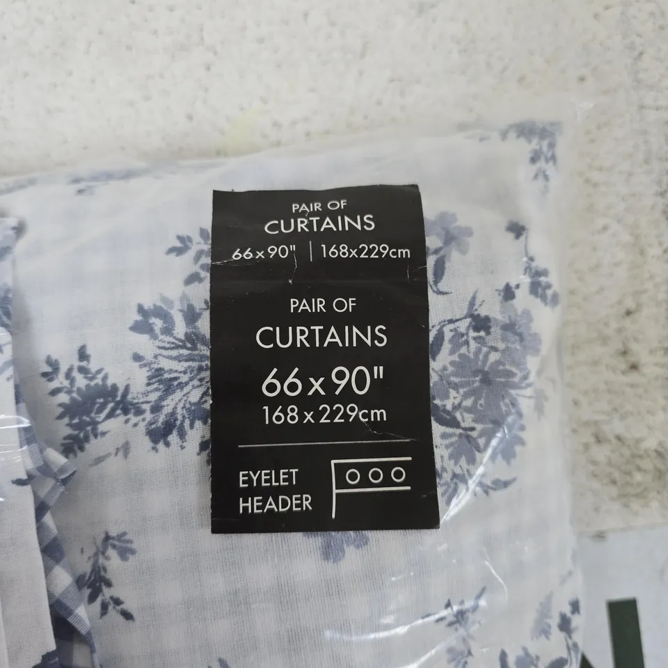 PAIR OF CURTAINS – FLORAL BLUE PATTERN, 66X90 (168X229 CM), EYELET HEADER