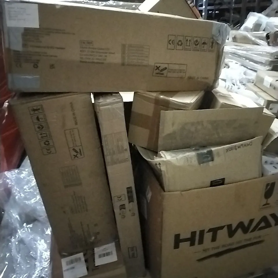 PALLET OF ASSORTED ITEMS TO INCLUDE MEDICAL LIGHT,MODEL OF FEMALE PELVIS,CORDLESS TYRE INFLATOR,CHRISTMAS TREES AND OTHER ASSORTED ITEMS....