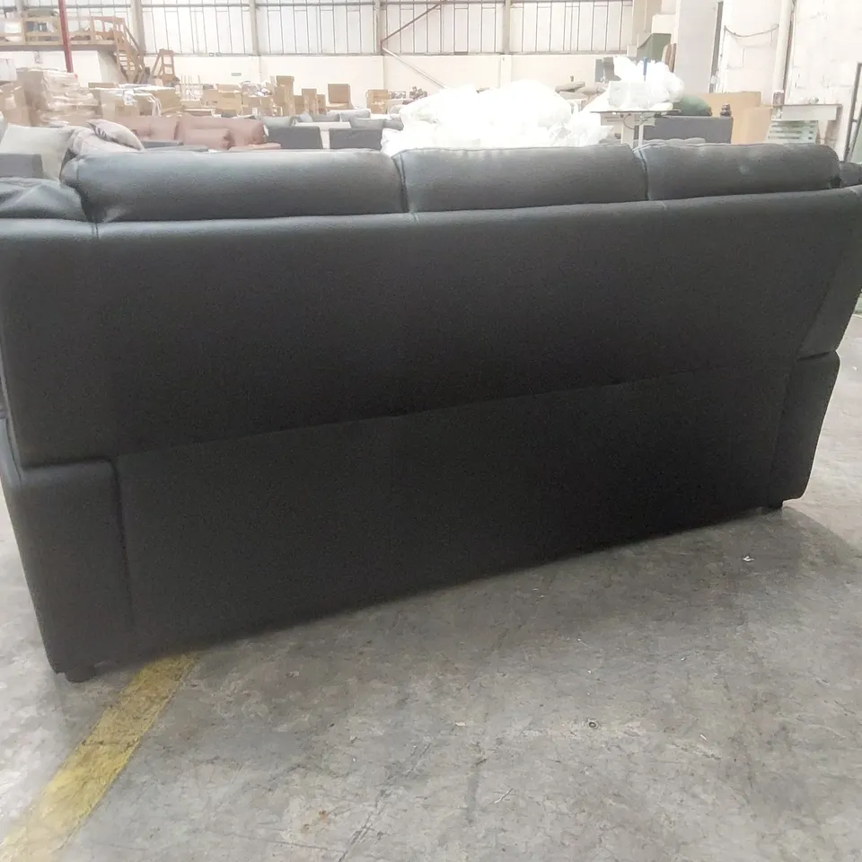 QUALITY DESIGNER BLACK FAUX LEATHER 3 SEATER SOFA 