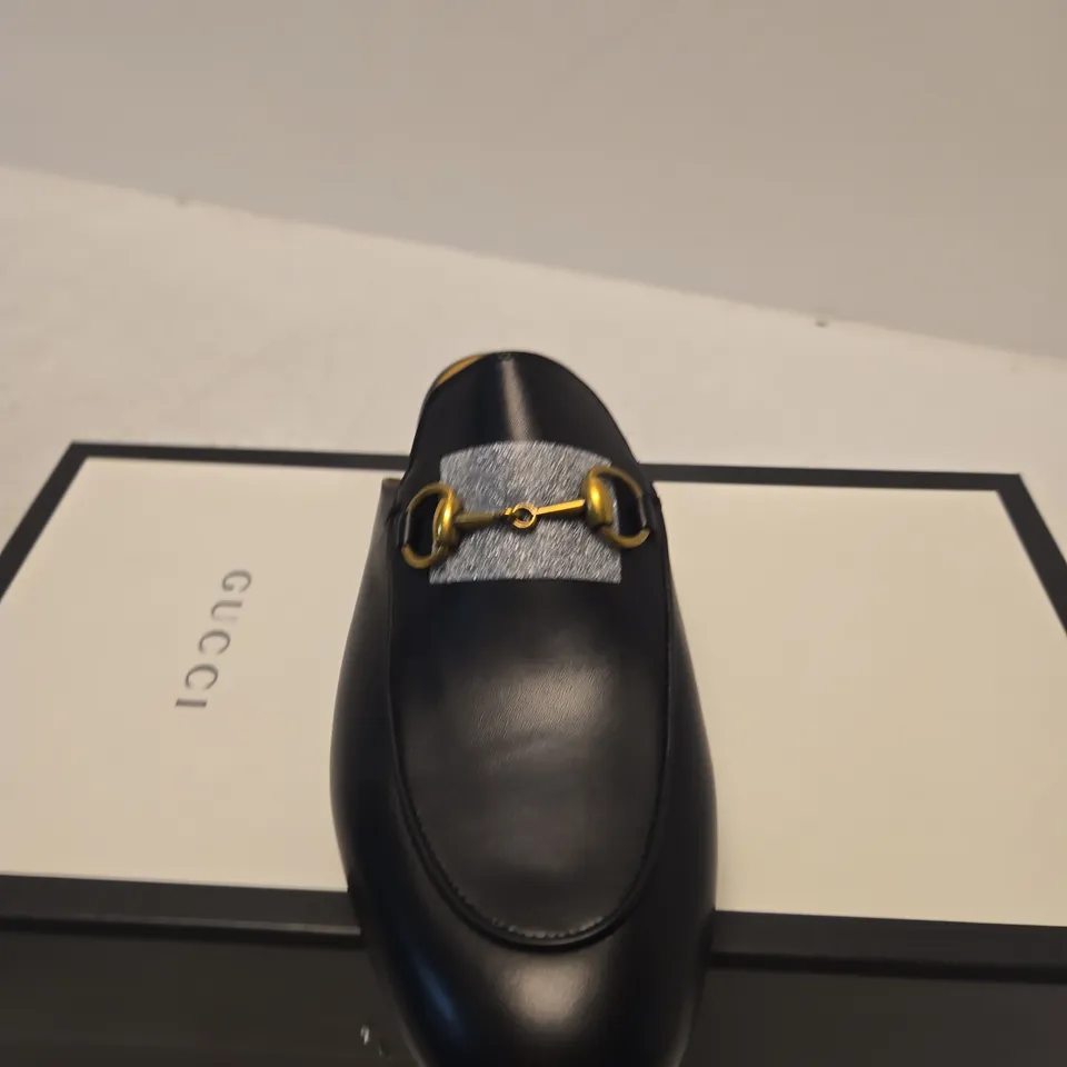 BOXED PAIR OF GUCCI PRINCETON SLIDE – BLACK LEATHER, LADIES UK 3.5