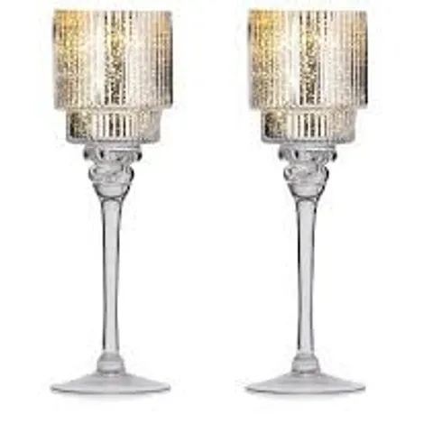 HOME STORIES SET OF 2 MERCURY GLASS CANDLE HOLDERS