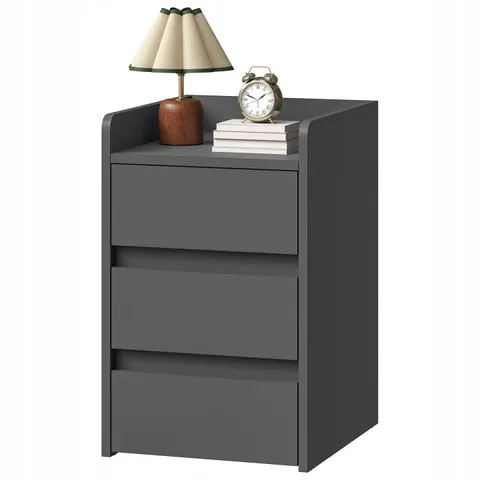 BOXED BALCONERA BEDSIDE TABLE, BLACK, 3 DRAWERS, 2 USB PORTS, 35 X 40 X 59 CM