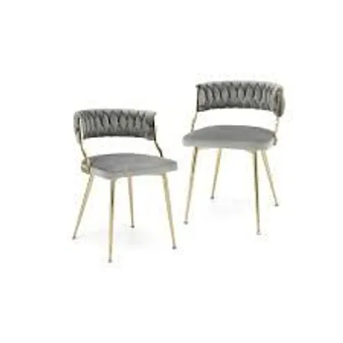 BOXED COSTWAY GREY VELVET WOVEN DINING CHAIR WITH METAL LEG SET OF 2