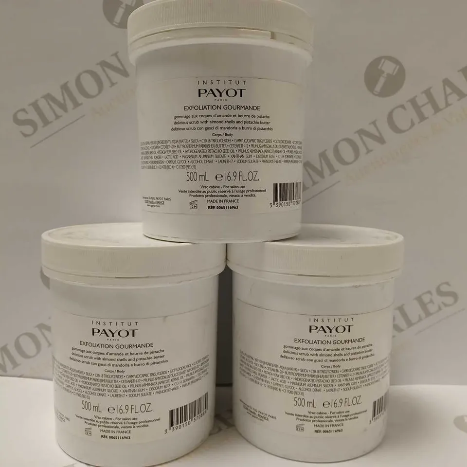 LOT OF 3 X 500ML PAYOT RITUEL CORPS EXFOLIATION GOURMANDE BODY SCRUB 