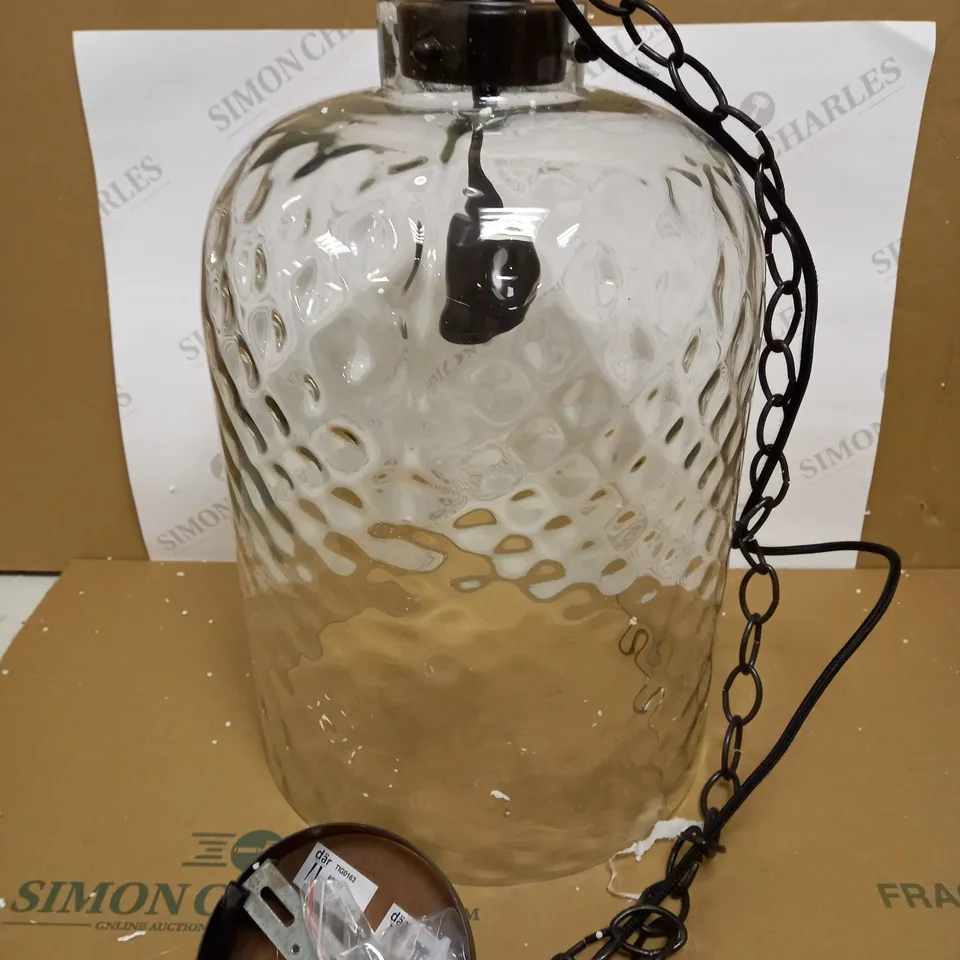 DAR LIGHTING TIGODA 1LT SINGLE PENDANT BRONZE AND GLASS LIGHT FIXTURE 