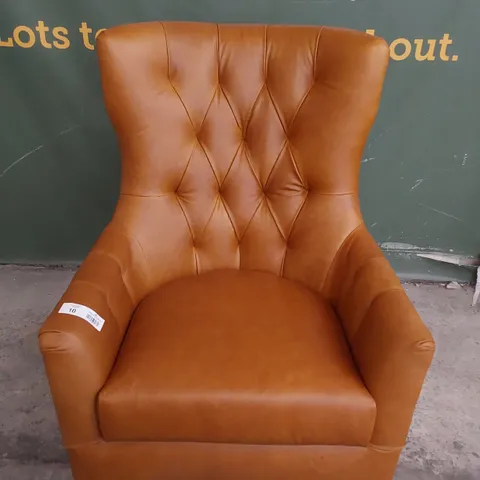 QUALITY ITALIAN DESIGNER ANTONIO BUTTONED BACK ARMCHAIR TAN LEATHER