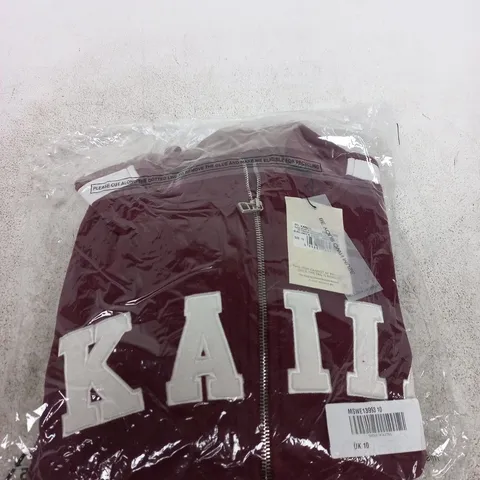 KAIA BURGUNDY & CREAM ZIP-THROUGH FUNNEL-NECK SWEATSHIRT – UK 10 (WOMEN)