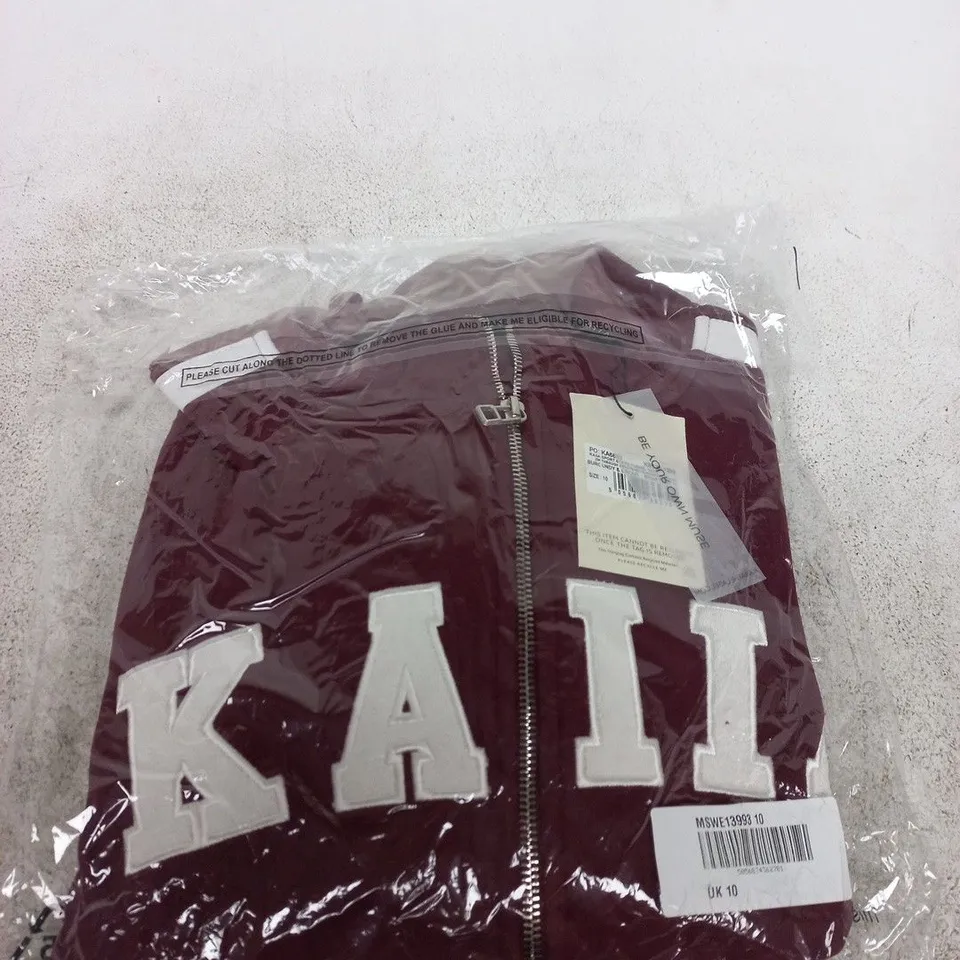 KAIA BURGUNDY & CREAM ZIP-THROUGH FUNNEL-NECK SWEATSHIRT – UK 10 (WOMEN)