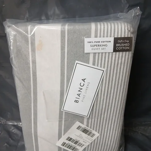 BIANCA BRUSHED 100% COTTON TICKING STRIPE DUVET SET - SUPER KING SIZE
