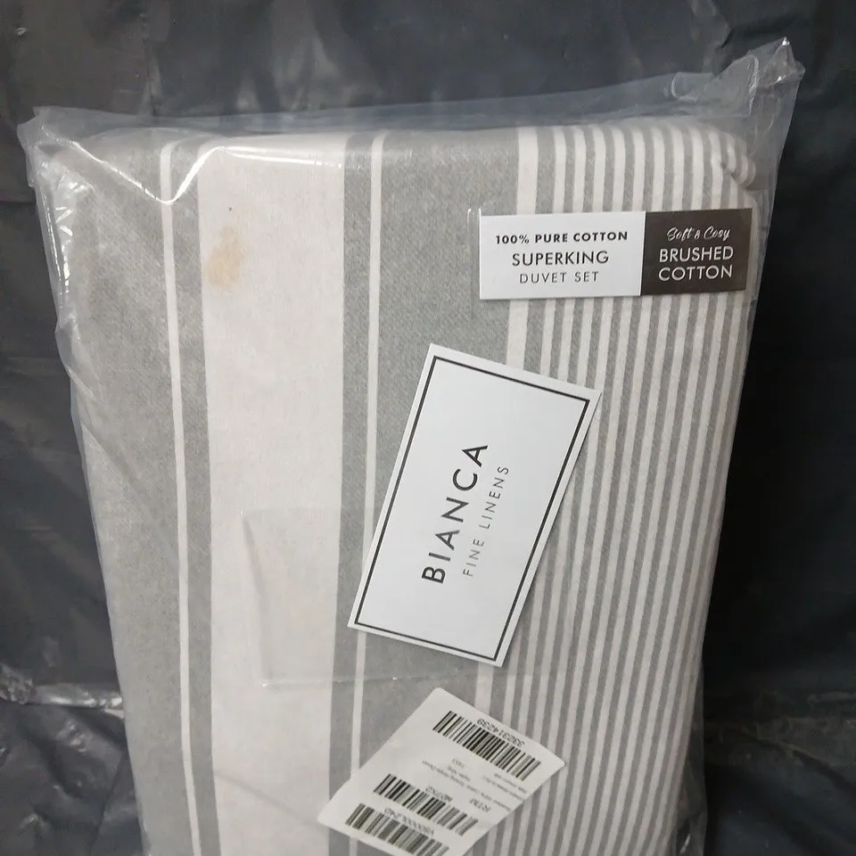 BIANCA BRUSHED 100% COTTON TICKING STRIPE DUVET SET - SUPER KING SIZE