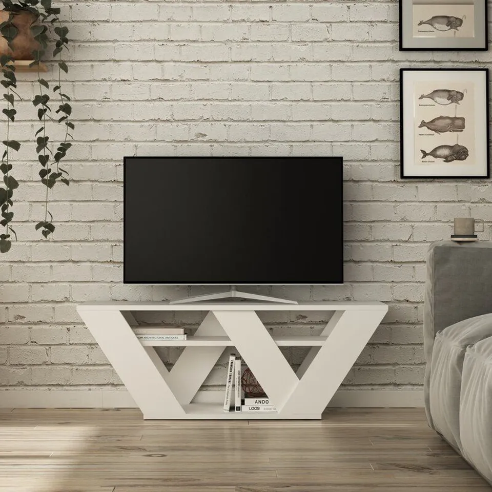 BOXED KIRSTIN WHITE TV STAND FOR TV'S UP TO 50 INCHES (1 BOX)