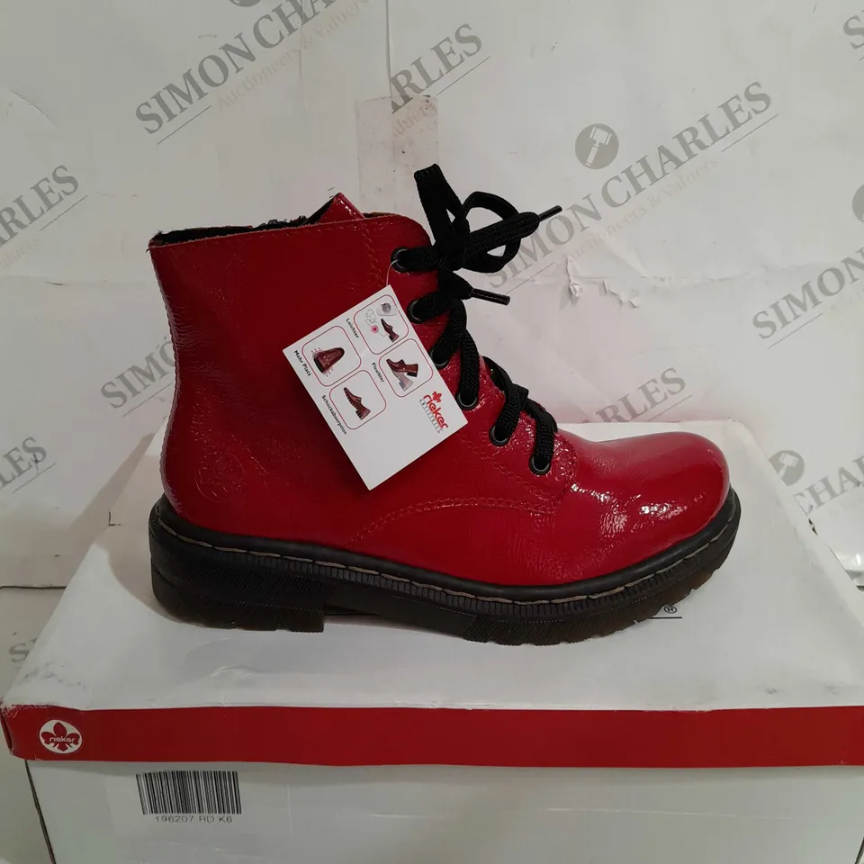 RIEKER LACE ANKLE BOOTS IN RED SIZE 6