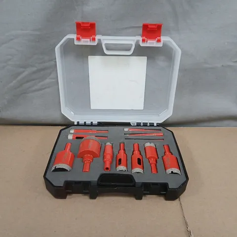 UNBRANDED RED DRILL BIT SET IN CLEAR PLASTIC CASE