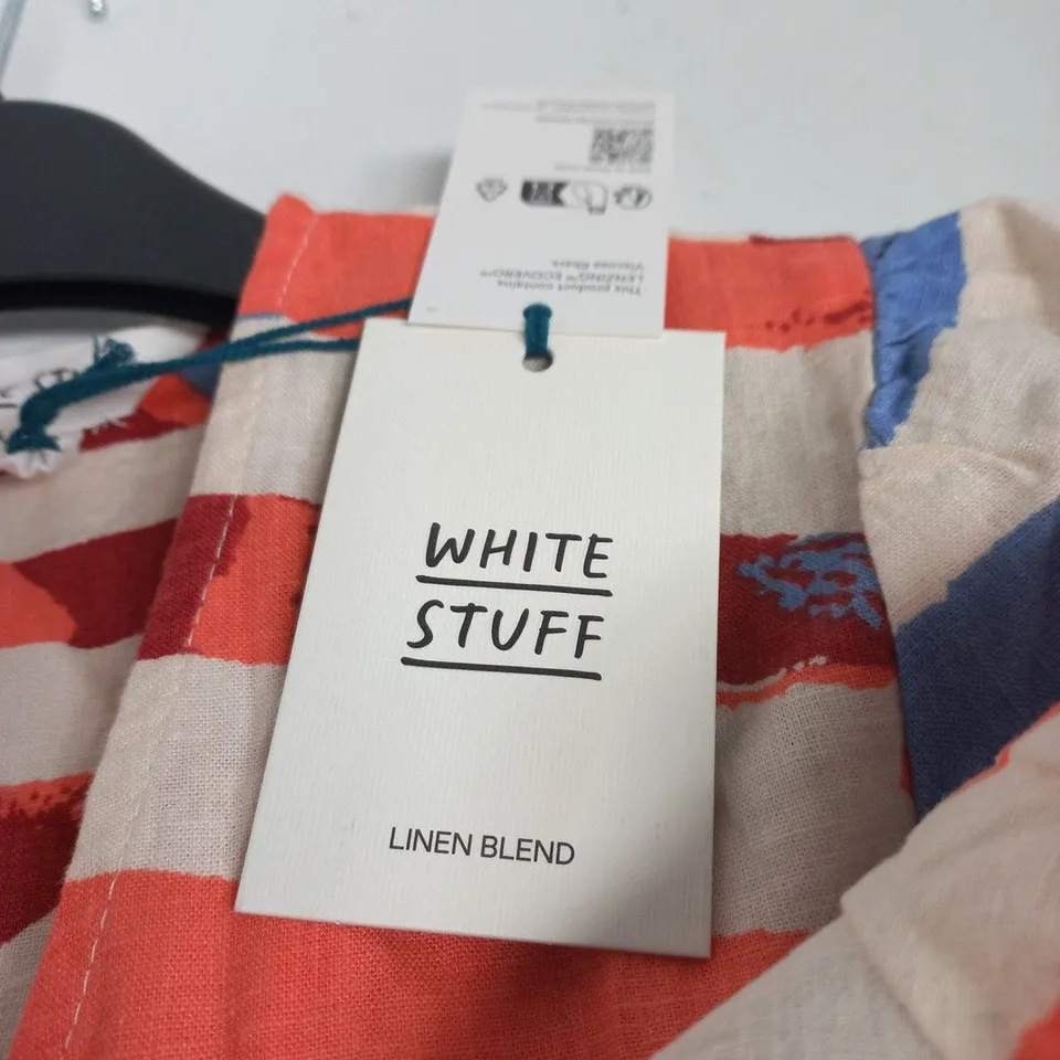 UK 12 WHITE STUFF LUCY LINEN BLEND MIDI DRESS – IVORY MULTI