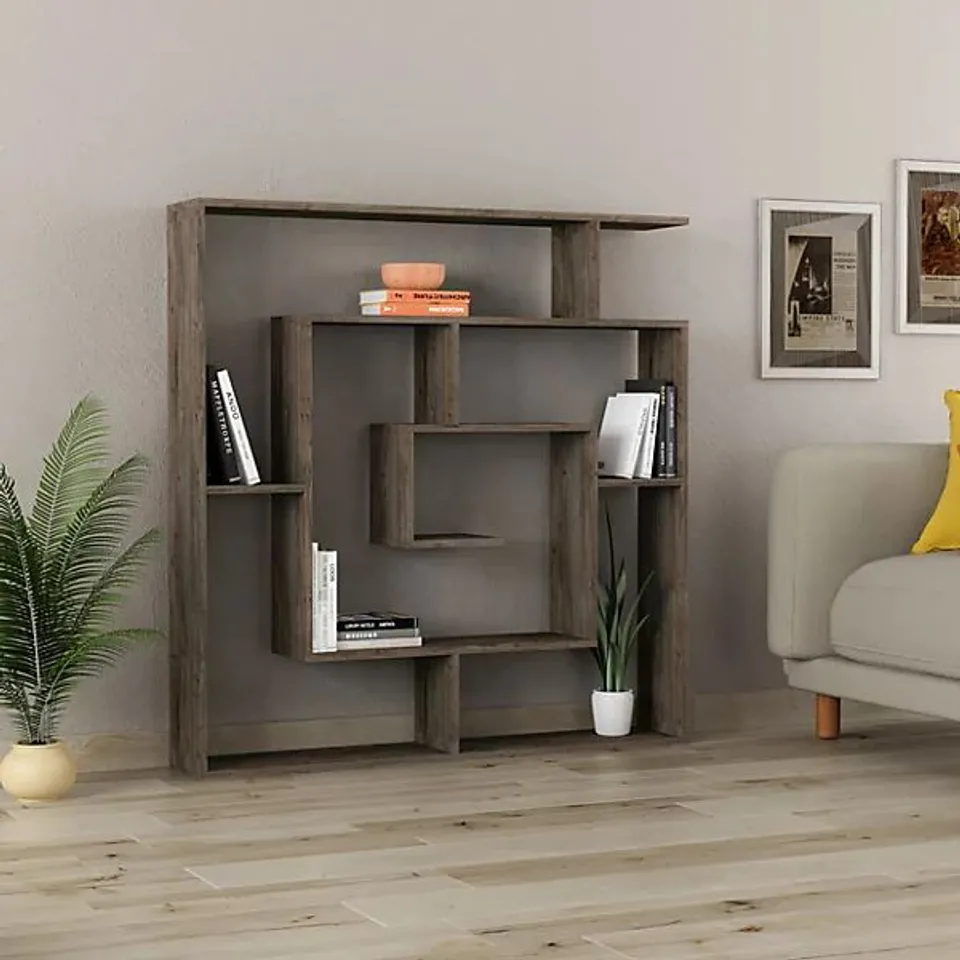 BOXED LABIRENT MODERN BOOKCASE DISPLAY UNIT ROOM SEPARATOR MEDIUM 129CM - DARK COFFEE (1 BOX)