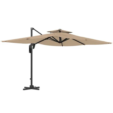 OUTSUNNY 3.7 X 2.7 M CANTILEVER PARASOL W/360° ROTATION AND EASY TILT ADJUSTMENT