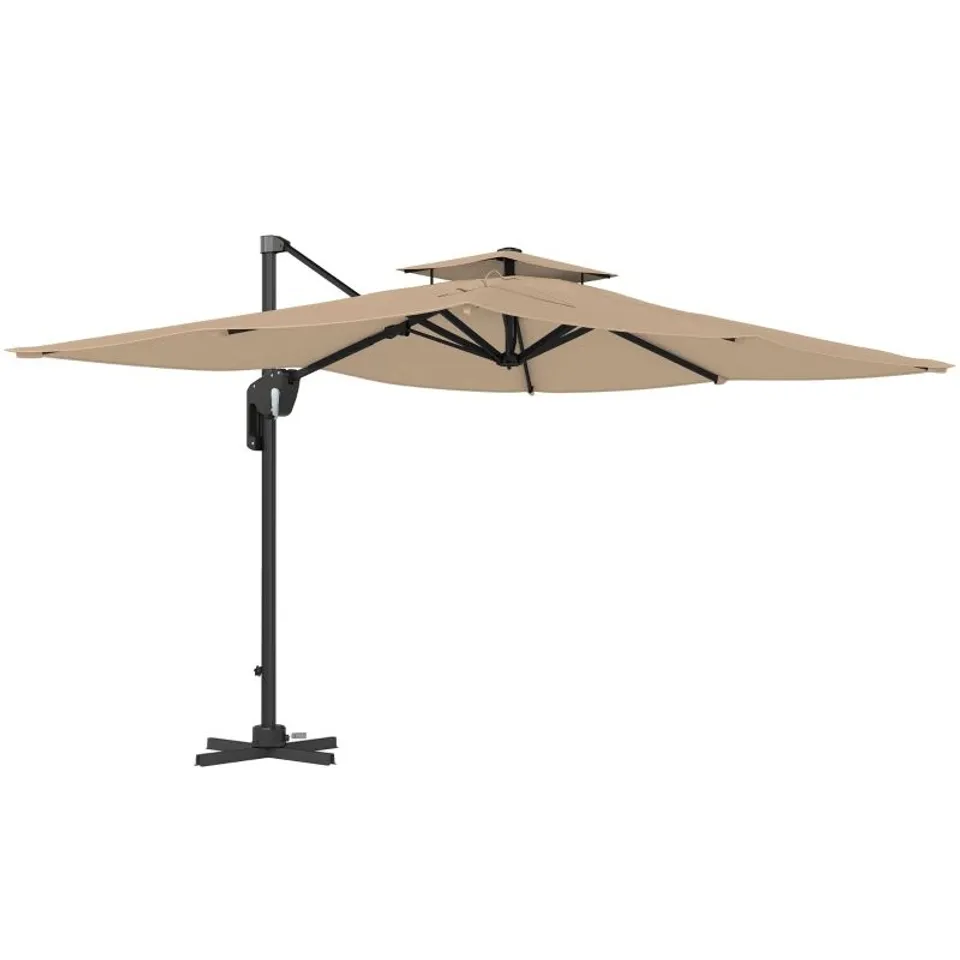 OUTSUNNY 3.7 X 2.7 M CANTILEVER PARASOL W/360° ROTATION AND EASY TILT ADJUSTMENT