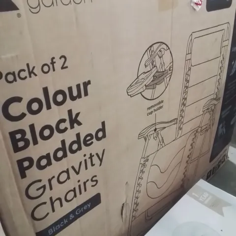 BOXED KEPLIN PACK OF 2 COLOUR BLOCK PADDED GRAVITY CHAIRS BLACK&GREY