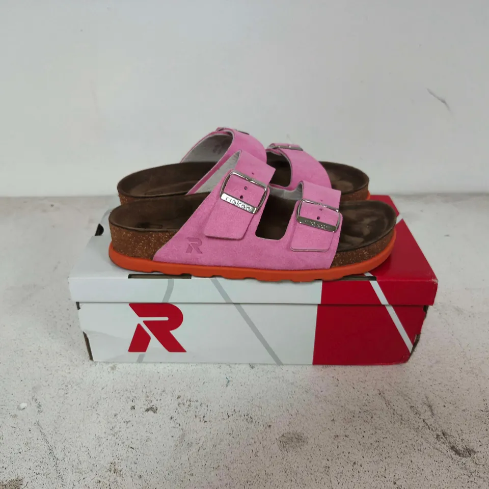 BOXED PAIR OF RIEKER TWI STRAP LATHERS SANDALS IN PINK - SIZE 6