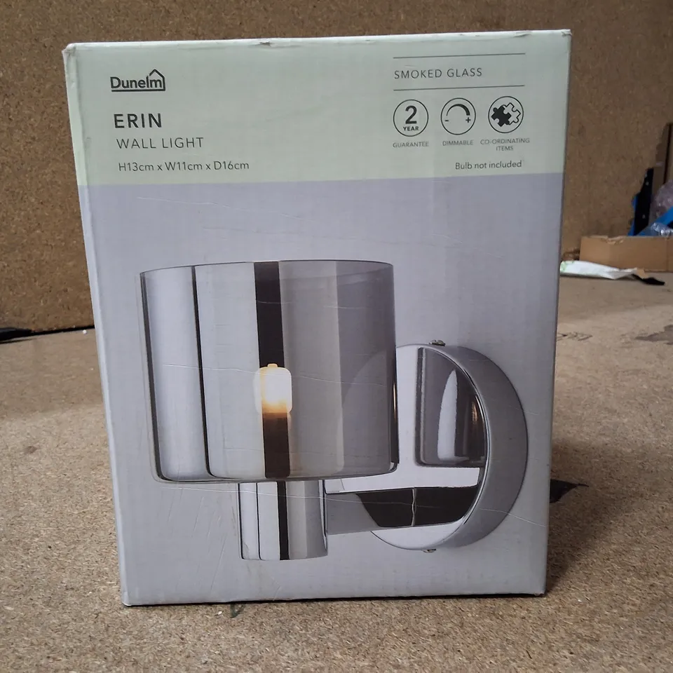 BOXED DUNELM ERIN WALL LIGHT – SMOKED GLASS