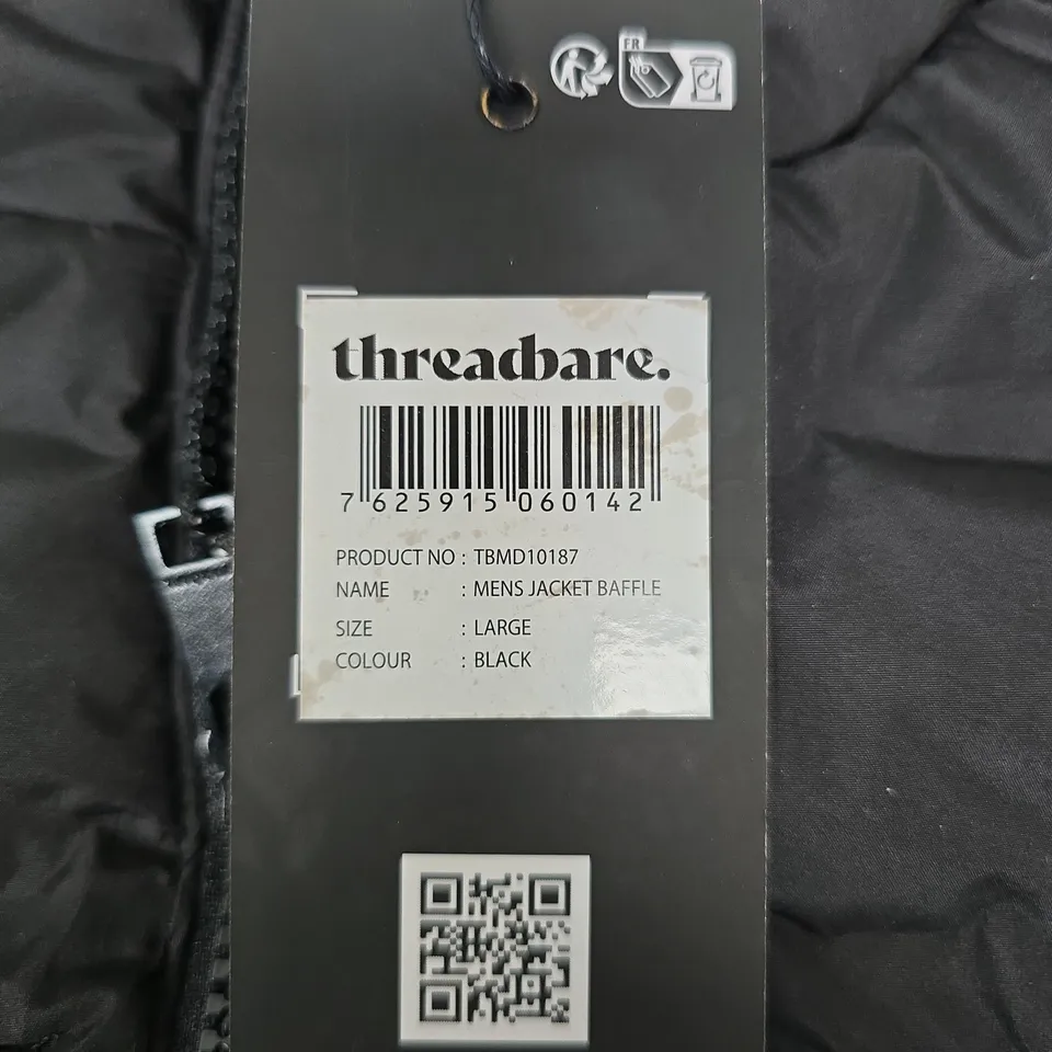 THREADBARE MEN'S PUFFER JACKET – BLACK, LARGE